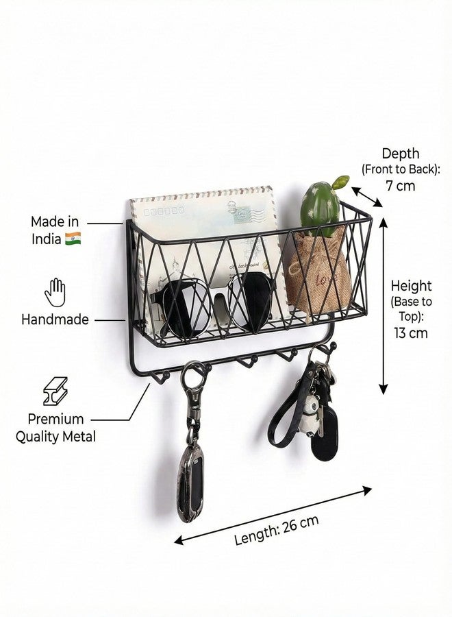 CentraLit حامل مفاتيح معدني أنيق من سنتراليت مع حامل للهاتف المحمول لتزيين المنزل | منظم جداري مع رف وخطافات | منظم مدخل عصري للمفاتيح والبريد، حامل مفاتيح بخمسة خطافات للجدار - Image 4